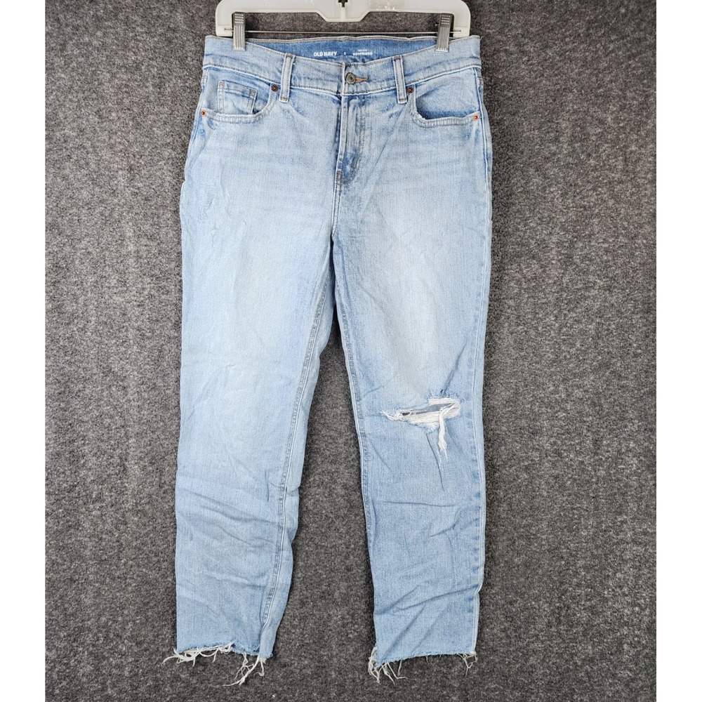 Old Navy Boyfriend Jeans Womens 2 Light Wash Distressed Mid Rise Raw Hem